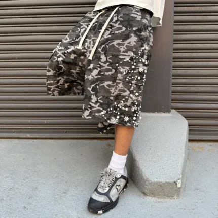 We Are Righteous Camo Pearl Cargo Shorts (Black) (2)